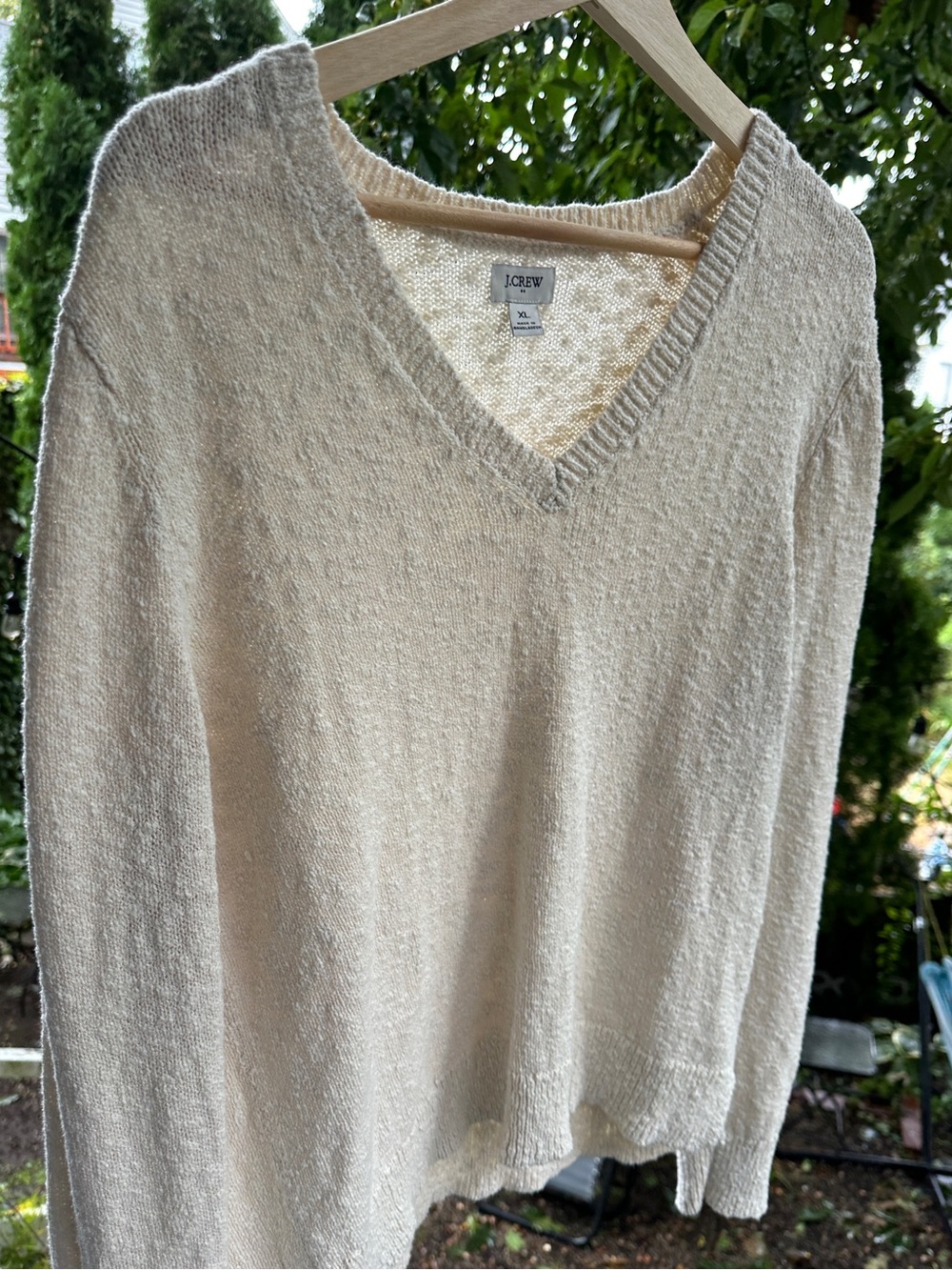 J. Crew Cream V-Neck Sweater Lightweight Knit